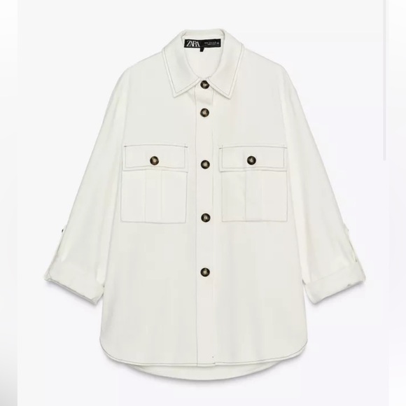 Off White Button-Up Utility Shirt - Picture 3 of 6